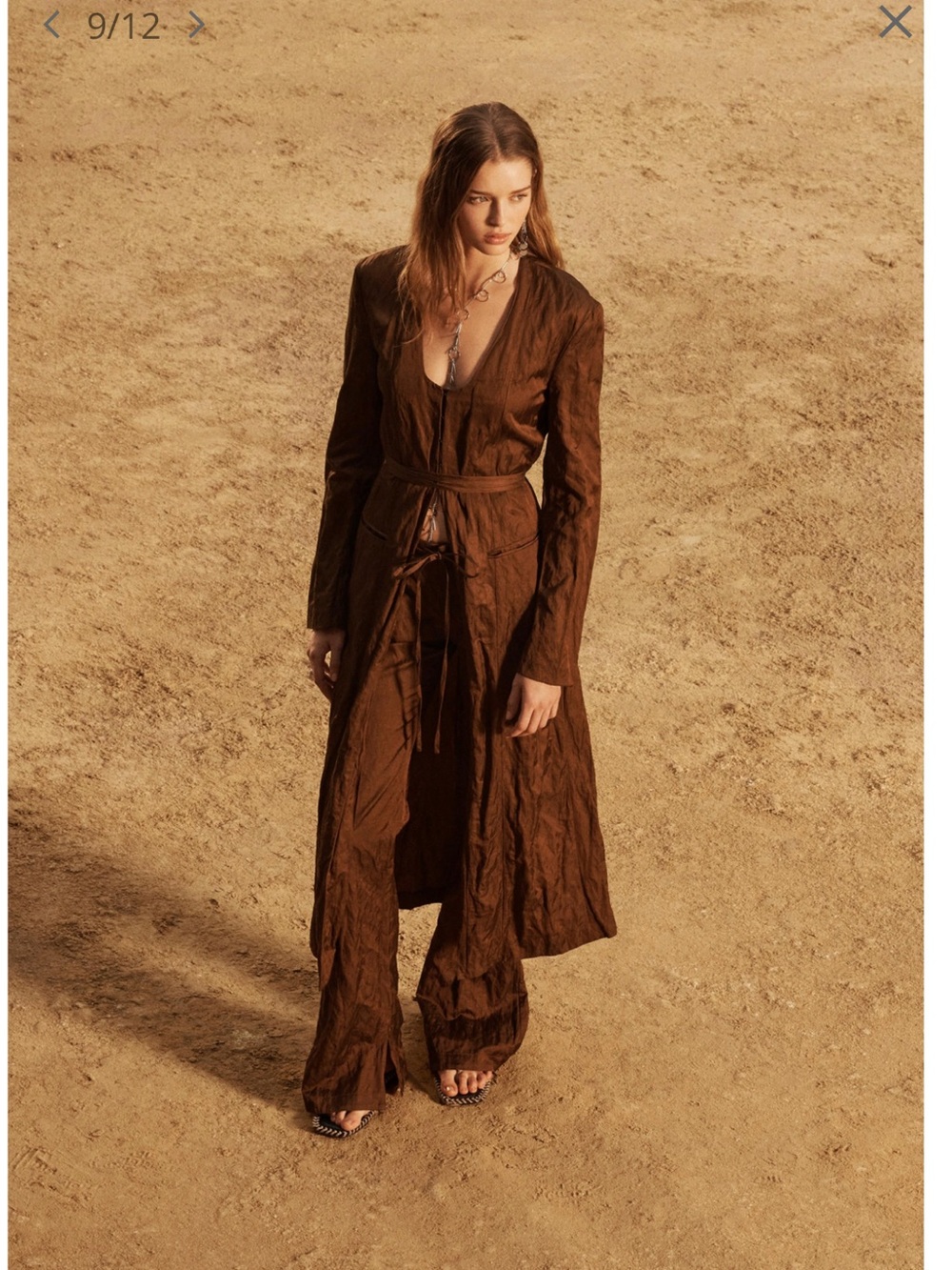 NWOT ZARA STUDIO Brown Crinkled long Duster Coat with Belt